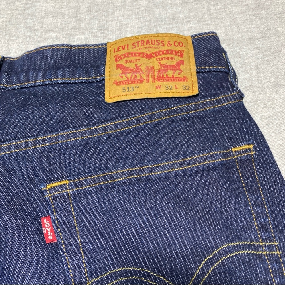 Levis 513 Jeans Mens Tag 32x32 Actual 34x31 Blue Dark Slim Straight Smart Casual - Picture 4 of 13